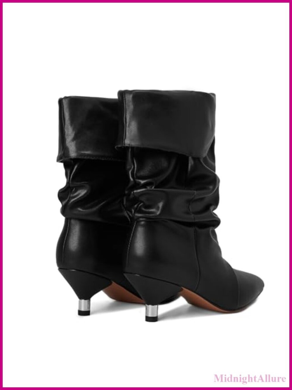 Slouchy Mid Calf Boots Kitten Heel Pointed Toe Pull On - Picture 5 of 6
